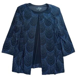 ✨BLING✨ Black & Blue Sparkly Alex Evenings Cocktail Jacket Blazer XL Wedding